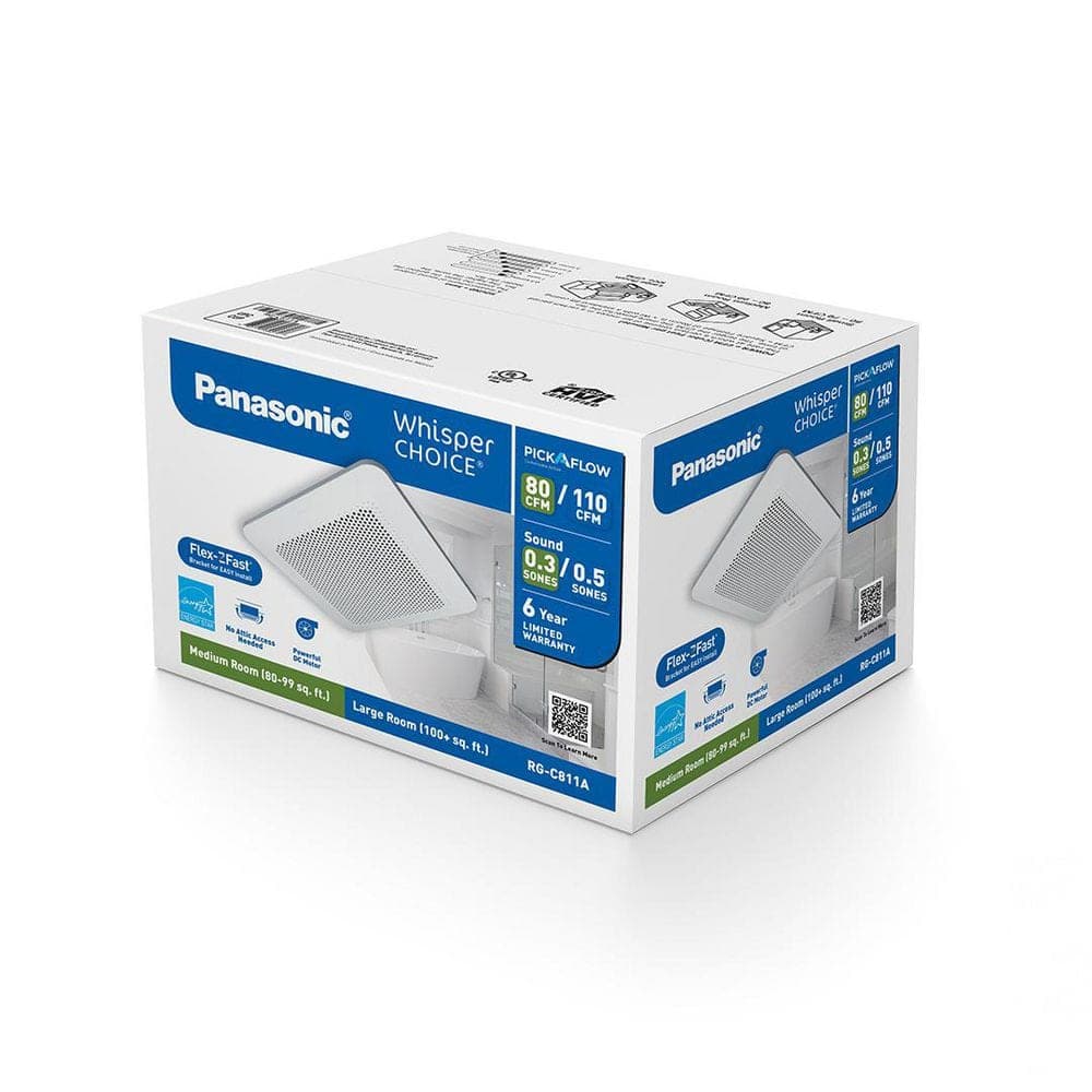 Panasonic Whisper Choice DC Pick-A-Flow 80/110 CFM Ceiling Bathroom Exhaust Fan with Flex-Z Fast Bracket (3)