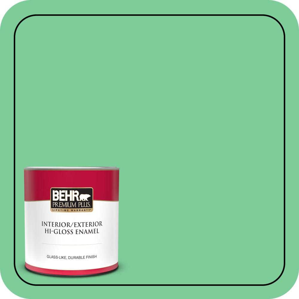 BEHR PREMIUM PLUS 1 qt. #460B-4 Garden Glow Hi-Gloss Enamel Interior/Exterior Paint & Primer (1)
