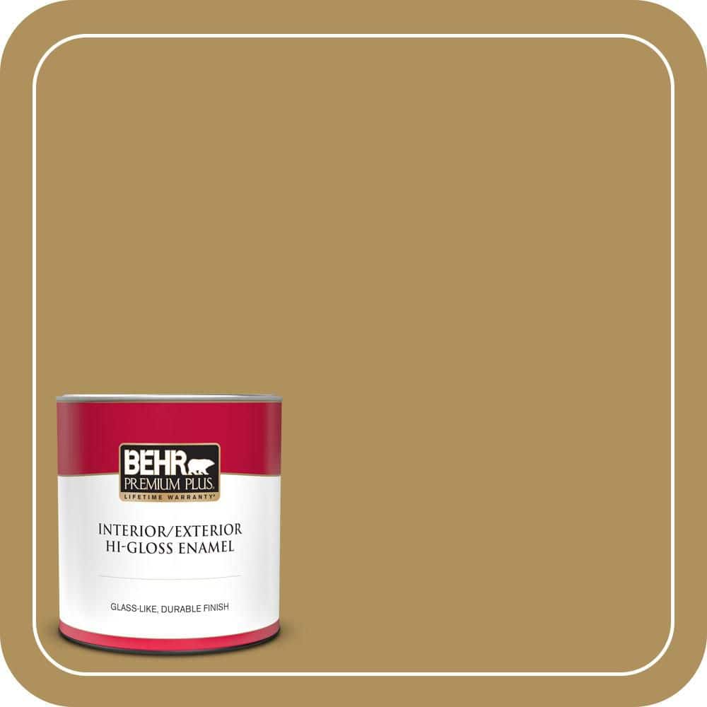 BEHR PREMIUM PLUS 1 qt. #S310-5 Brazilian Citrine Hi-Gloss Enamel Interior/Exterior Paint & Primer (1)