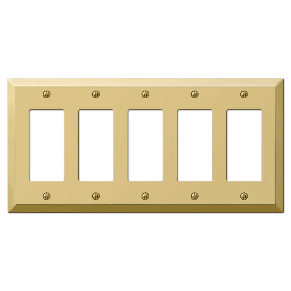 AMERELLE Metallic 5 Gang Rocker Steel Wall Plate - Polished Brass
