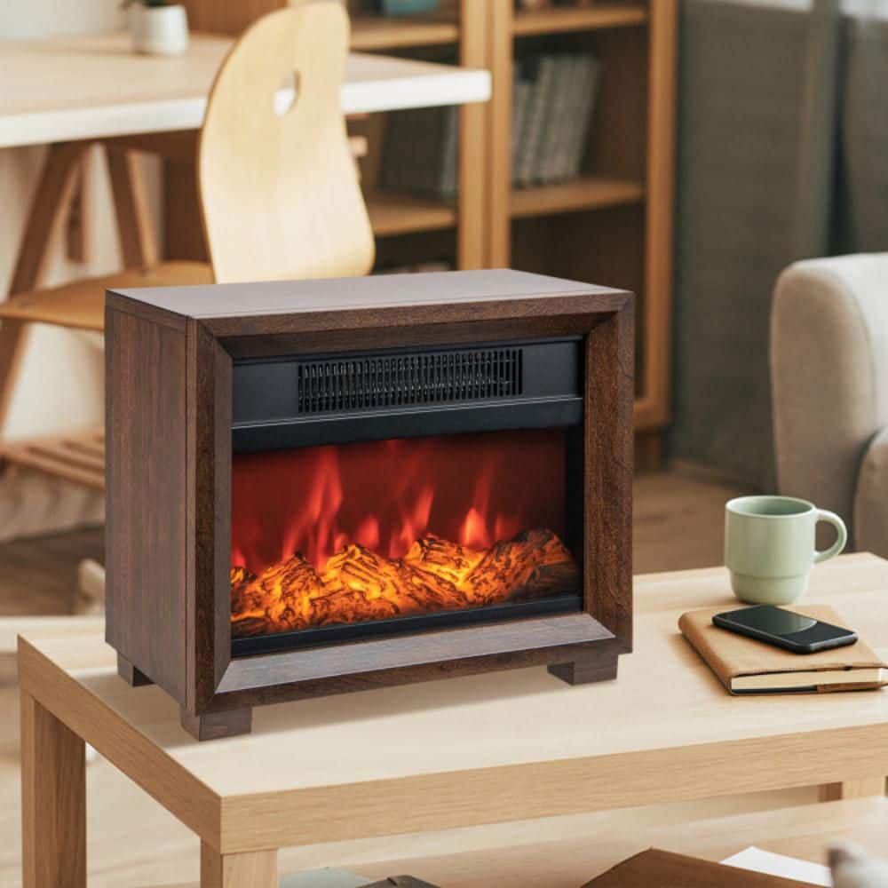 Kadehome 13 in. Freestanding Electric Fireplace Mini Wooden Space Tabletop Fireplace with Realistic Flame Effect (2)