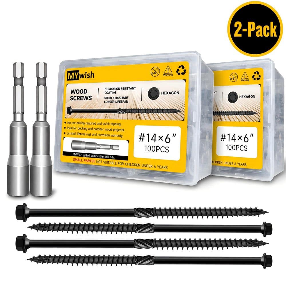 MYWISH #14 x 6 in Black Hex Head Wood Deck Screws (200-Piece) (1)