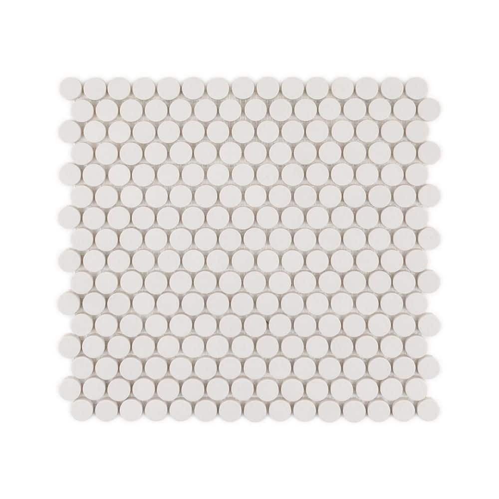 Jeffrey Court 1 in. Penny Breve Off White 11-3/8 in. x 12-1/4 in. Penny Matte Porcelain Wall and Floor Mosaic Tile (14.51 sq. ft./Case)