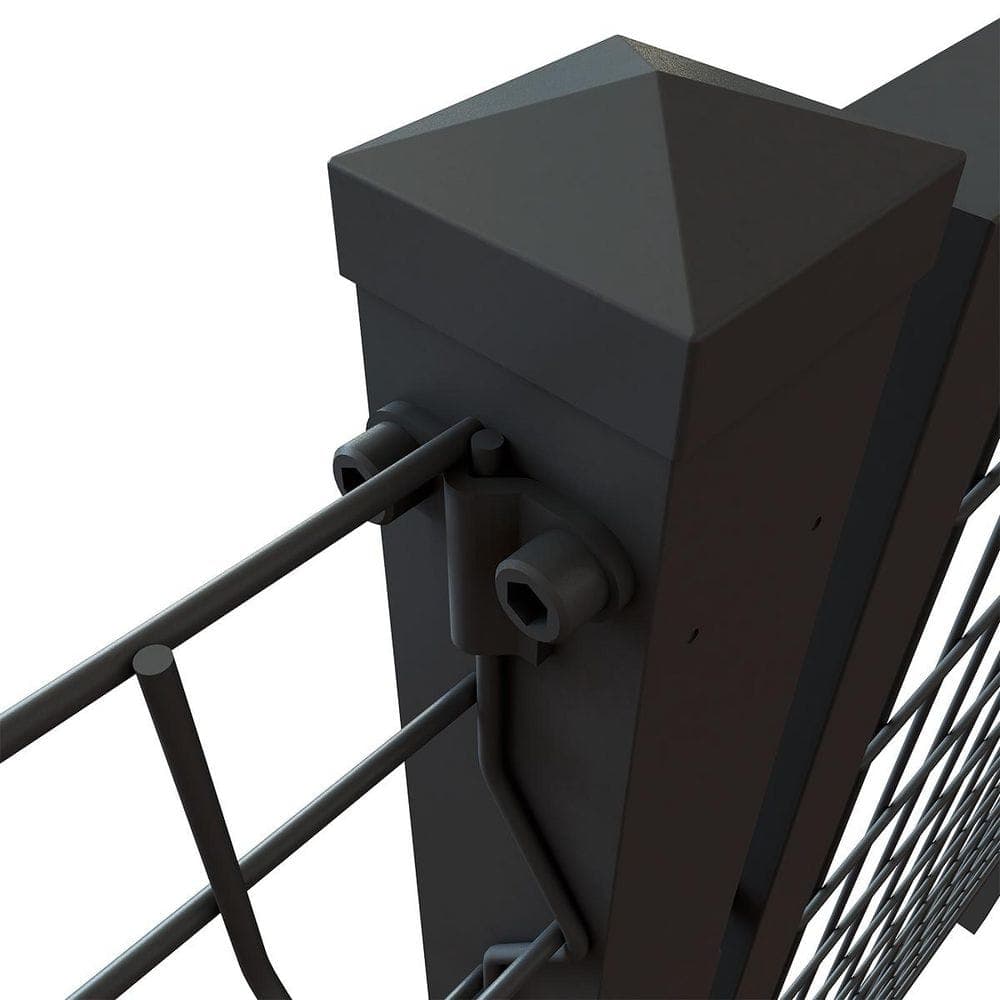 FORGERIGHT Deco Grid 2 in. x 2 in. x 74in. Black Steel Fence Post with Cap, and Clips (3)