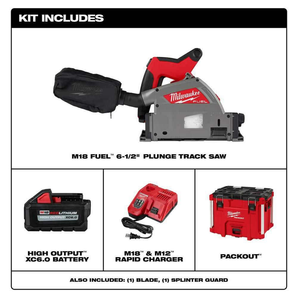 Milwaukee M18 FUEL 18V Lithium-Ion Brushless Cordless 6-1/2 in. Plunge Track Saw Kit w/55 in. Track Saw Guide Rail & Track Clamps (2)
