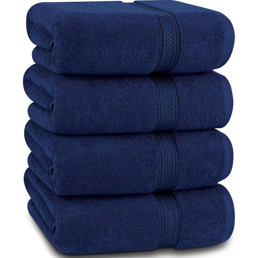 Unbranded 4-Piece Navy Blue Ring Spun Cotton Premium Bath Towels Set