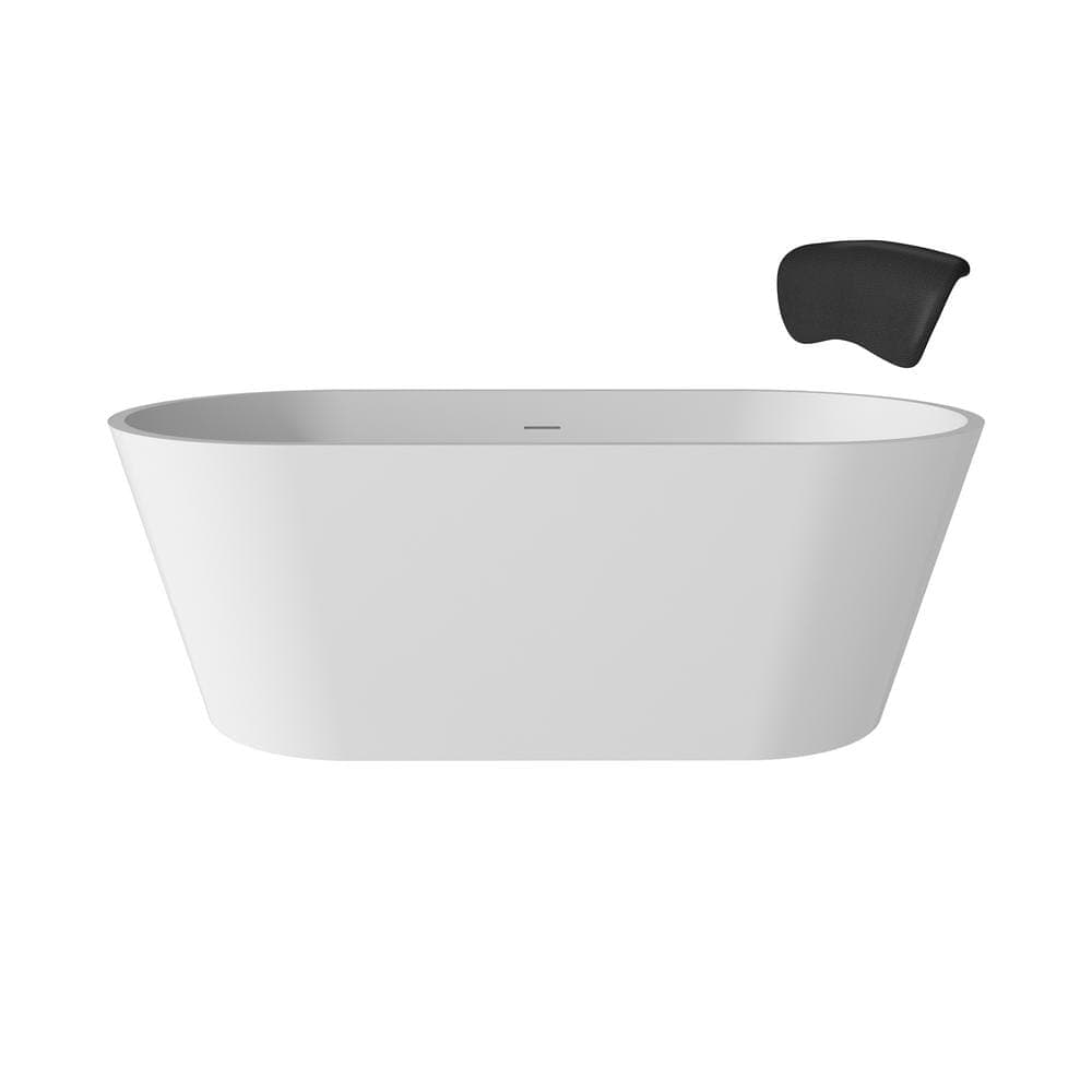 CASAINC 32 in. Solid Surface Stone Free Standing Tub Soaking Bathtub with Black Bathtub Pillow (1)