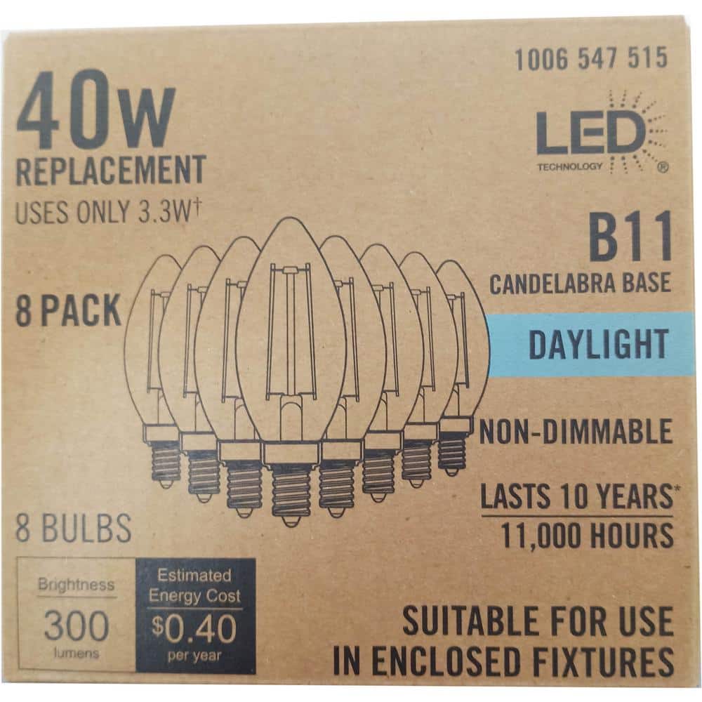 Unbranded 40-Watt Equivalent B11 Non-Dimmable CEC Clear Glass Filament Vintage Edison LED Light Bulb Daylight 5000K (8-Pack) (3)