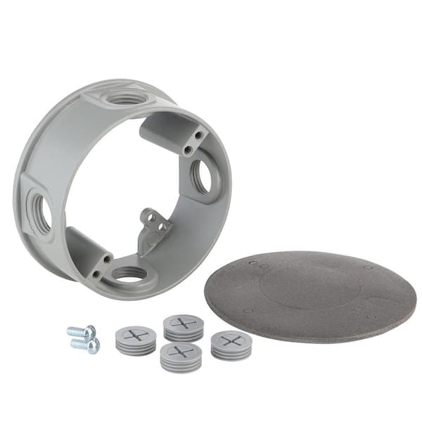Commercial Electric 4 in. Round Metallic Weatherproof Extension Outlet Box Ring with (4) 1/2 in. Holes, Gray (2)