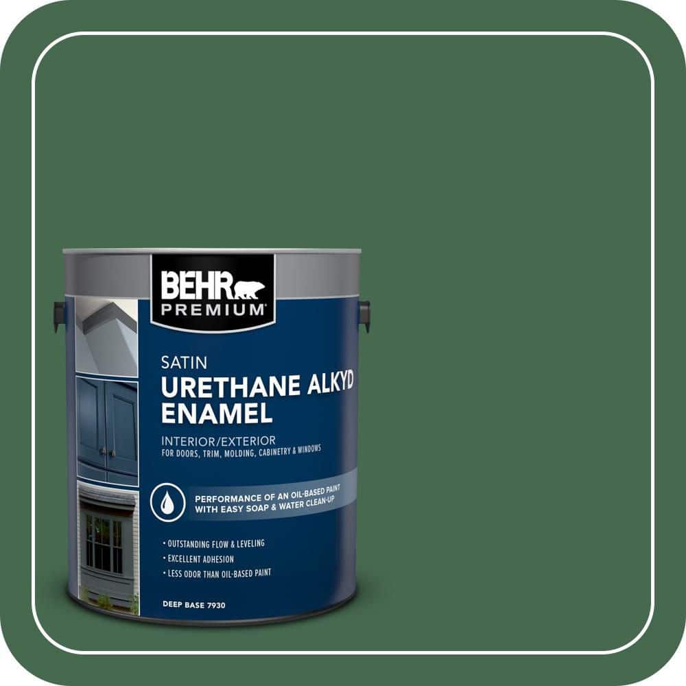 BEHR PREMIUM 1 gal. #M410-7 Perennial Green Urethane Alkyd Satin Enamel Interior/Exterior Paint (1)