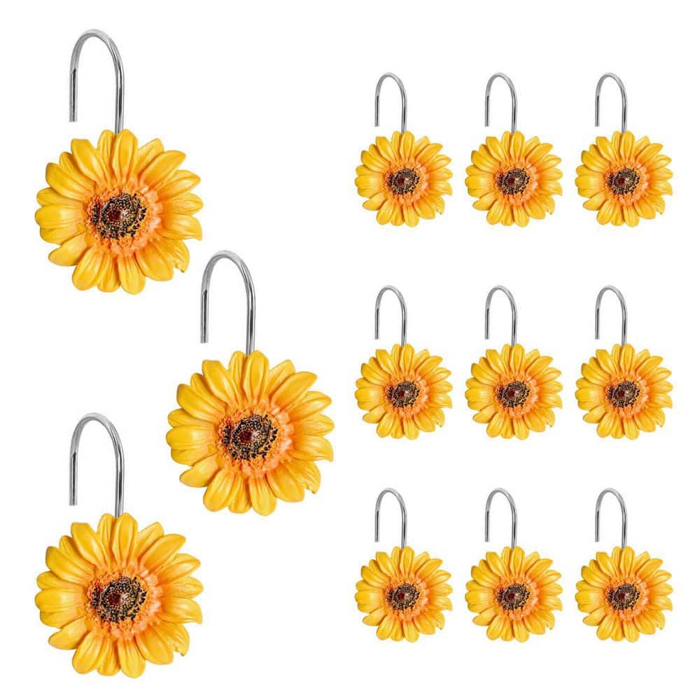 KHKFY Stainless Steel Sunflower Shower Curtain Hooks Set of 12 Rust-Resistant Decorative Rings
