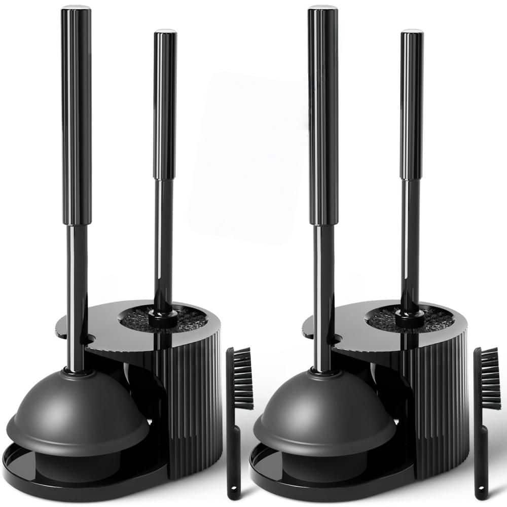 Esepony Toilet Brush and Plunger for Bathroom Cleaning, Toilet Bowl Scrubbing, Bath Accessory Set and Everyday, Black (2-Piece) (1)