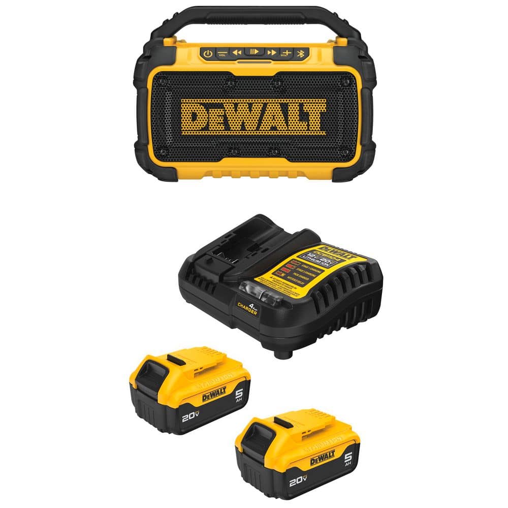 DEWALT 20-Volt MAX Lithium-Ion Cordless Bluetooth Speaker with (2) 5.0 Ah Batteries and Charger
