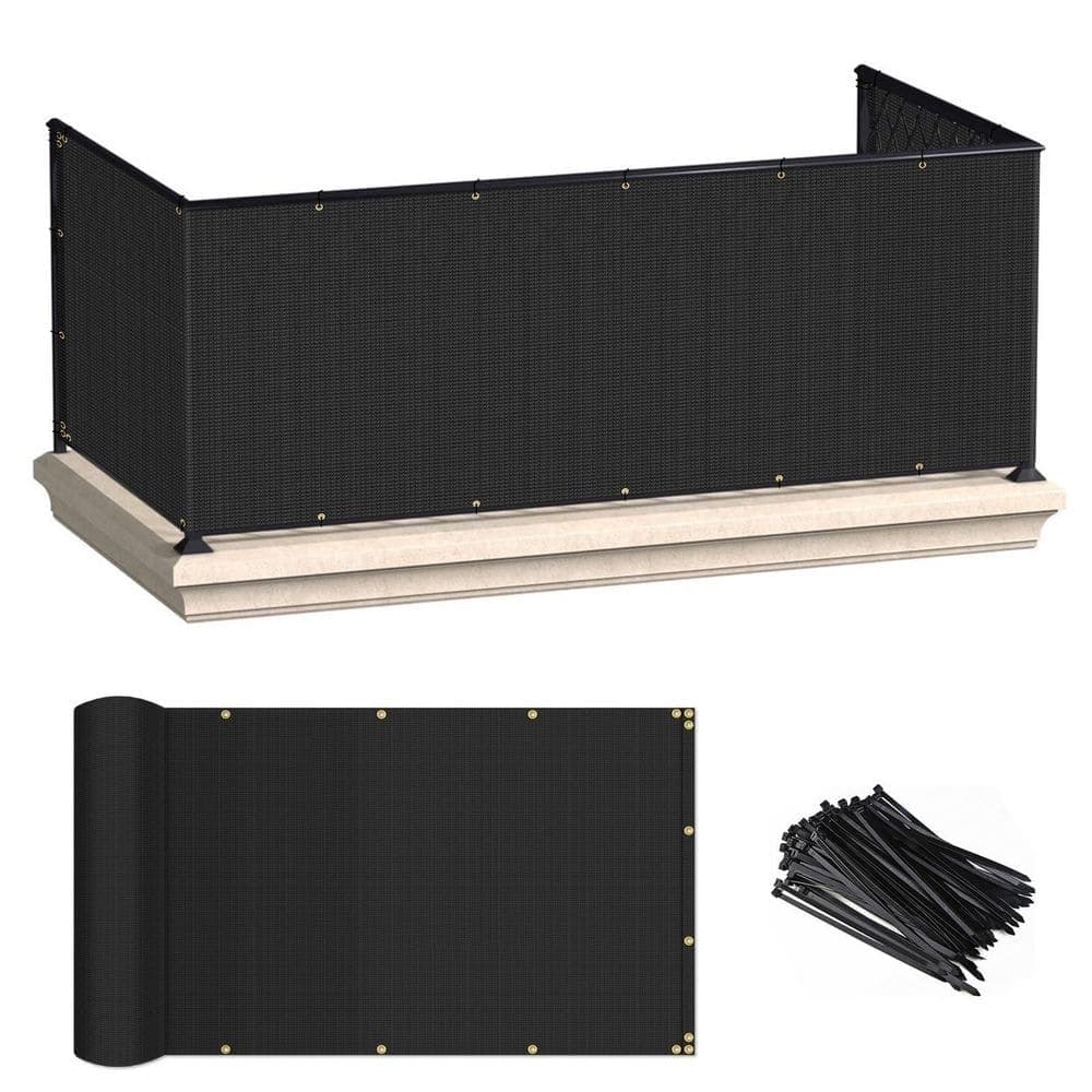 ECOOPTS 3 ft. x 15 ft. HDPE Balcony Privacy Fence Screen, UV Protection for Decorative, Privacy, Garden, Pool, Black (1)