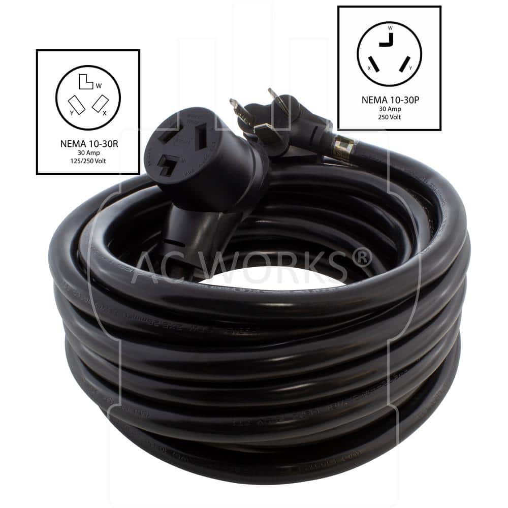 AC WORKS 50 ft. 30 Amp 250 V NEMA 10-30 3-Prong Dryer Heavy-Duty STW 10/3 Extension Cord (2)