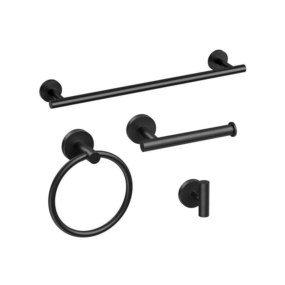 JFVKAF 4-Piece Bathroom Hardware Set with 24 Inch Towel Bar Toilet Paper Holder Towel Ring Robe Hook in Matte Black Finish