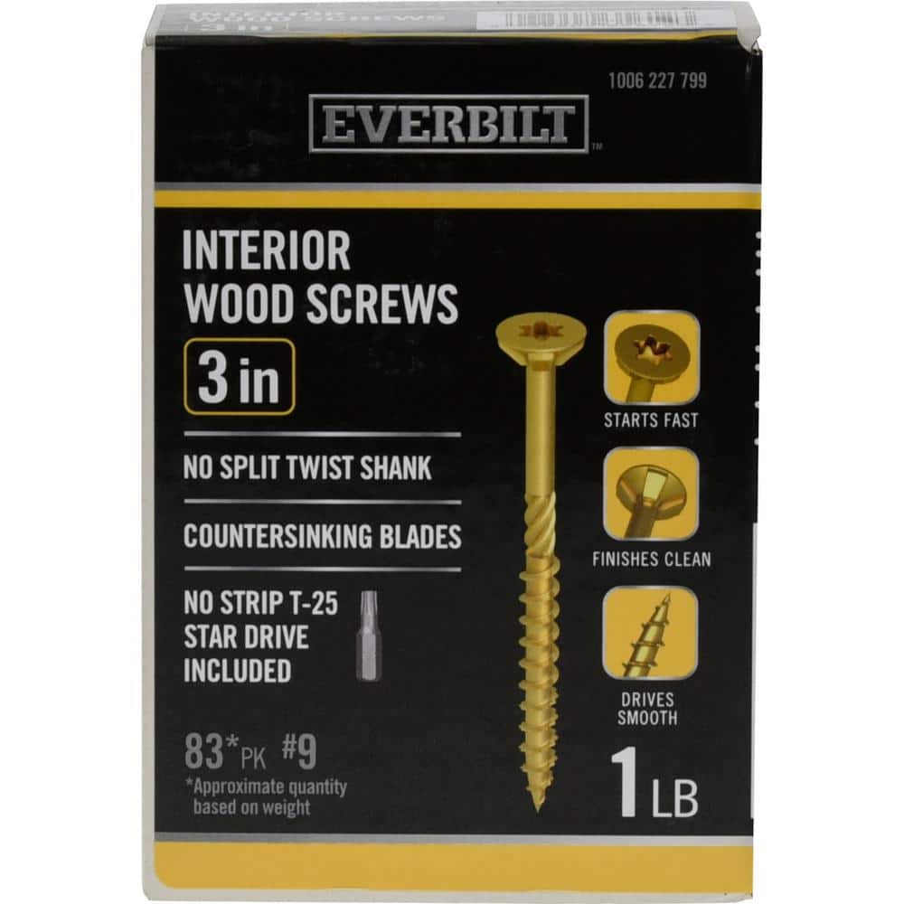 Everbilt #9 x 3 in. Star Drive Flat Head Interior Wood Screws (83-Pack) (1)