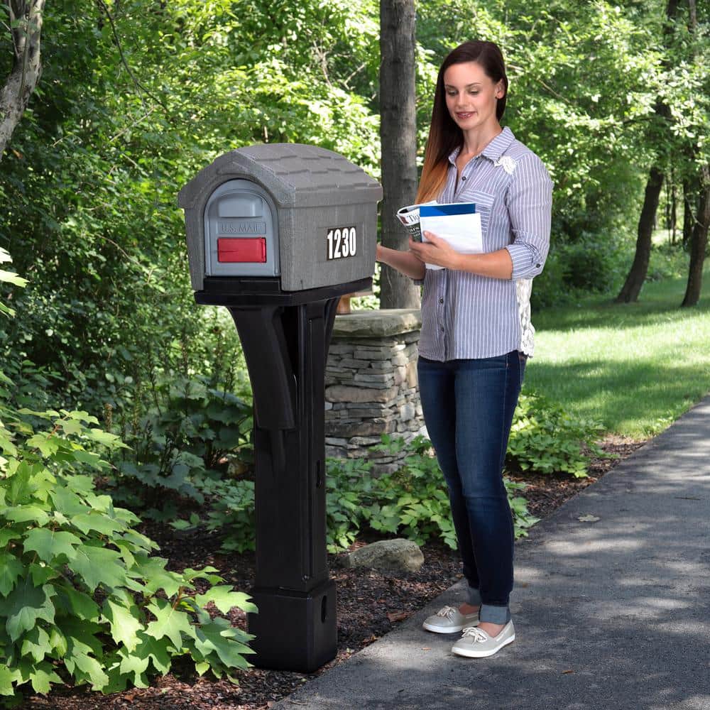 Simplay3 Classic Home Gray Stone / Black Post Mount Mailbox (2)