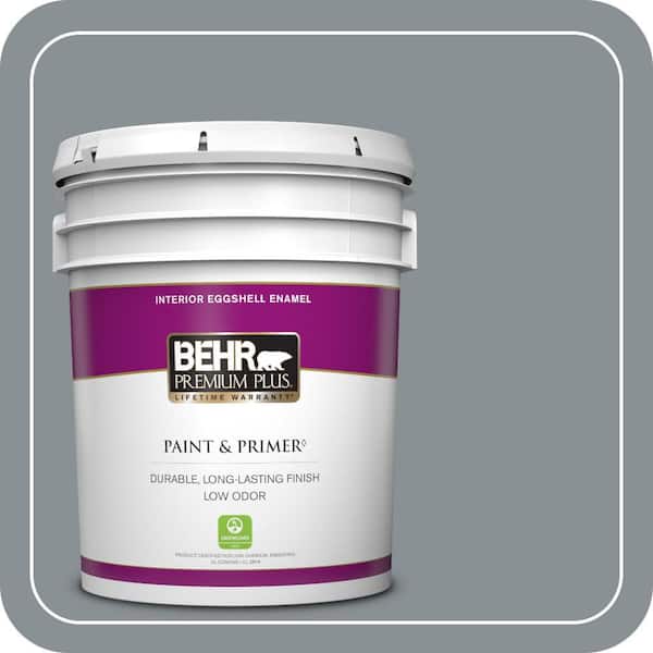 BEHR PREMIUM PLUS 5 gal. #MQ5-29 Gotham Gray Eggshell Enamel Low Odor Interior Paint & Primer (2)