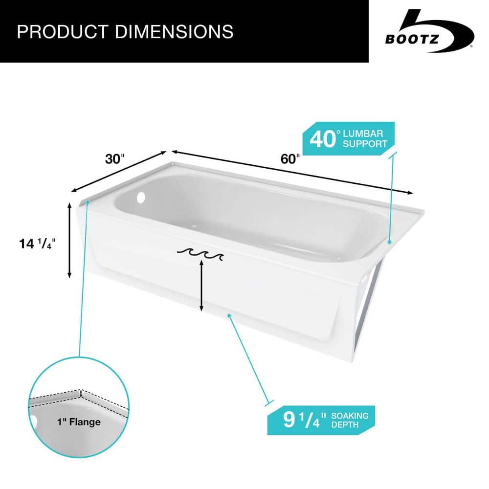 Bootz Industries Bootzcast 60 in. x 30 in. Soaking Alcove Bathtub with Left Drain in White (3)