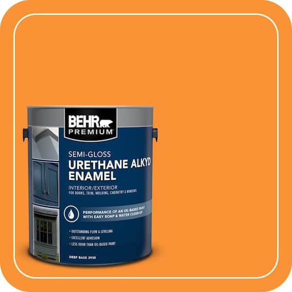 BEHR PREMIUM 1 gal. #P240-7 Joyful Orange Urethane Alkyd Semi-Gloss Enamel Interior/Exterior Paint (2)