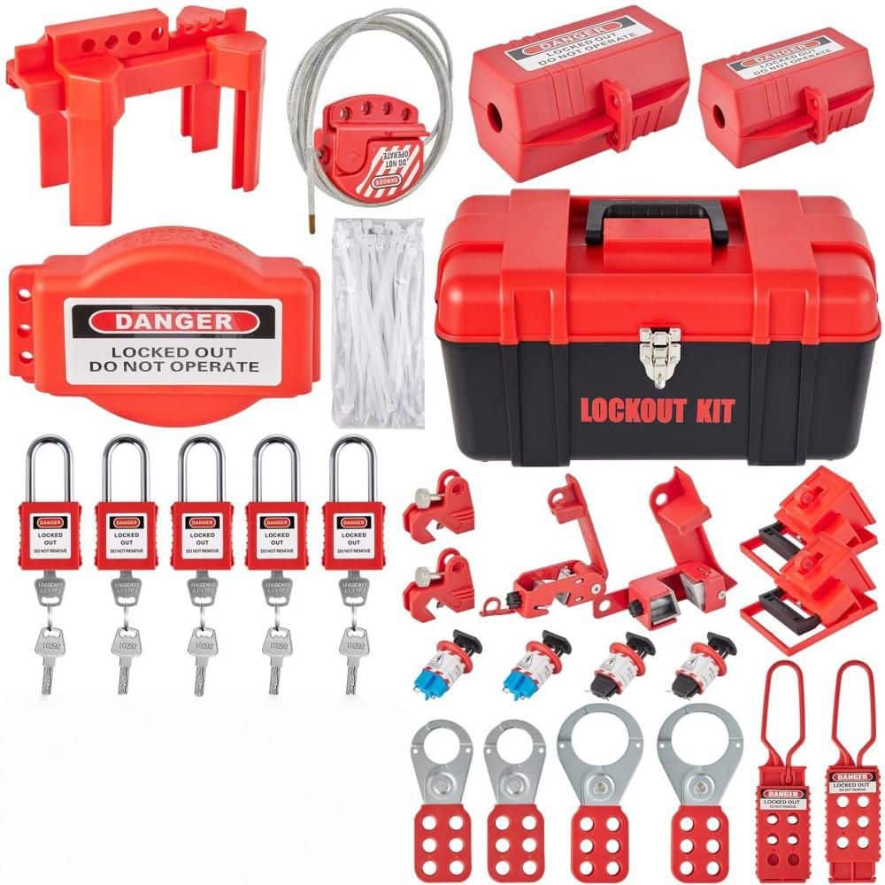 BIBIVIS 43-Pack Lockout Tagout Kits for Electrical Risk Removal, Includes Padlocks, Kinds of Lockouts, Hasps, Tags and Ties, Box (1)