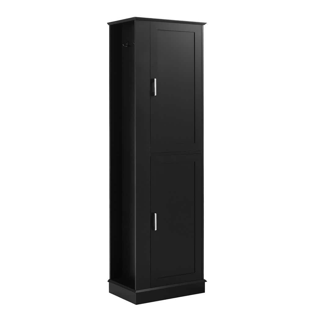 Tileon 21 in. W x 14 in. D x 68 in. H Black Linen Cabinet, Freestanding Bathroom Cabinet with 2 Hooks and Adjustable Shelves (1)