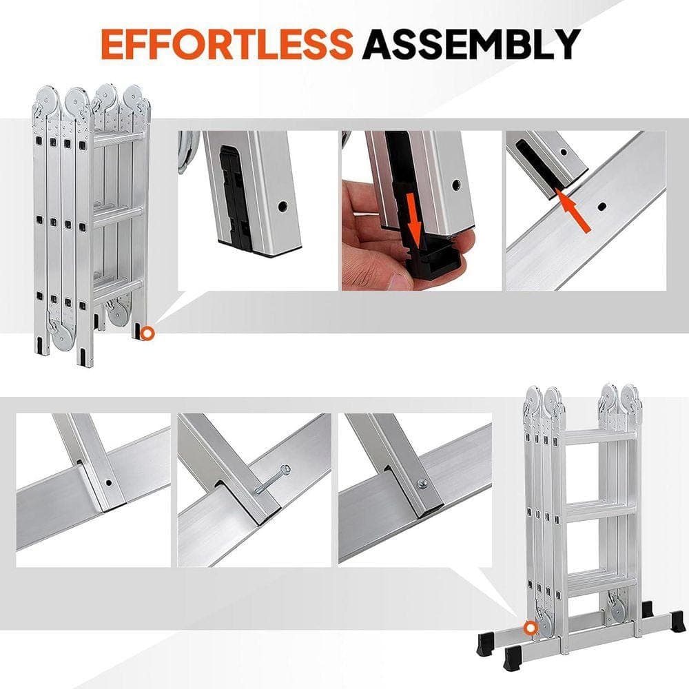 KIWDZFU 12.5 ft. 7 in. 1-Aluminum Extension Ladder with Heavy Duty Combination in Silver (2)