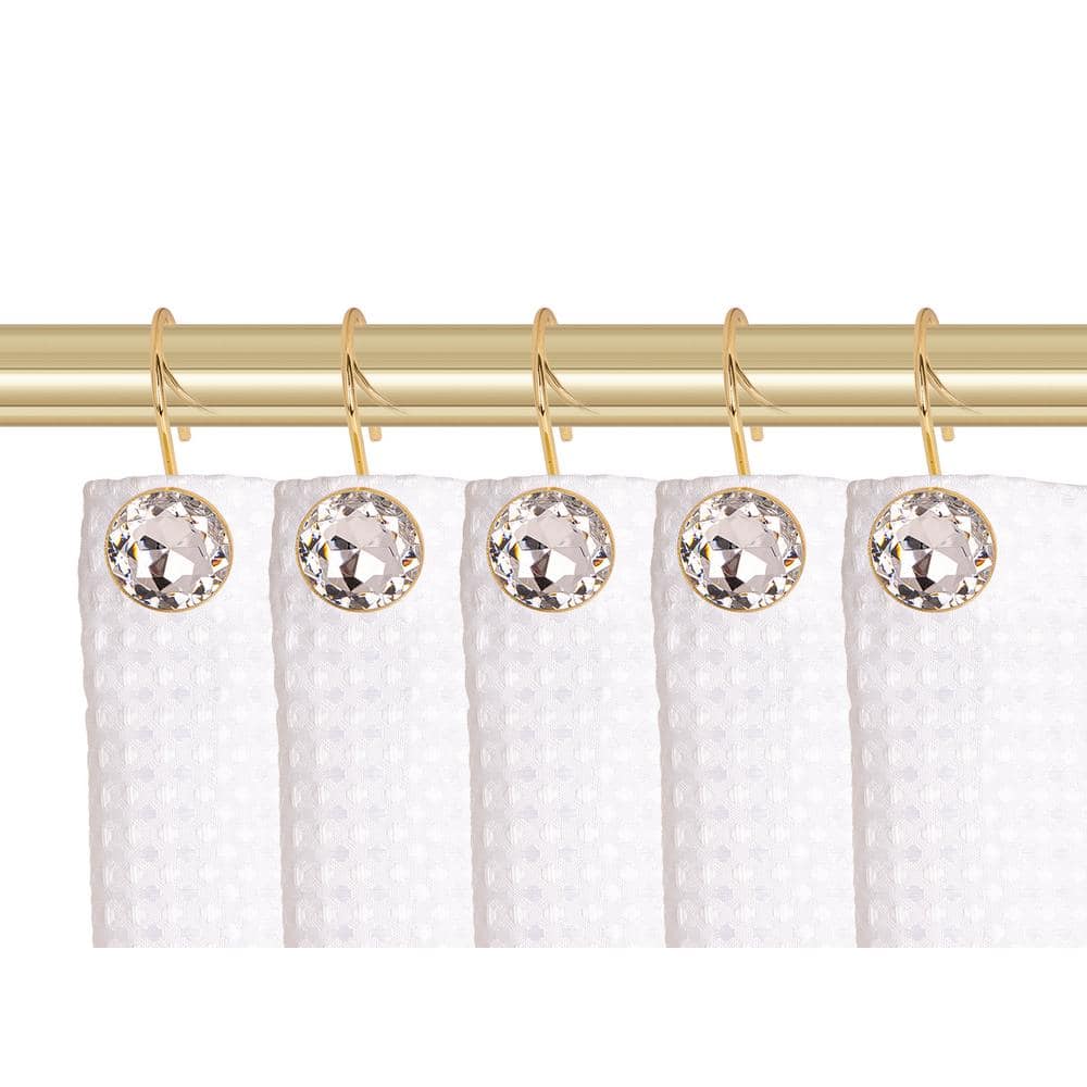 Utopia Alley Shower Curtain Hooks for Bathroom, Rust Resistant Shower Curtain Hooks Rings, Crystal Design, Set of 12, Gold (1)