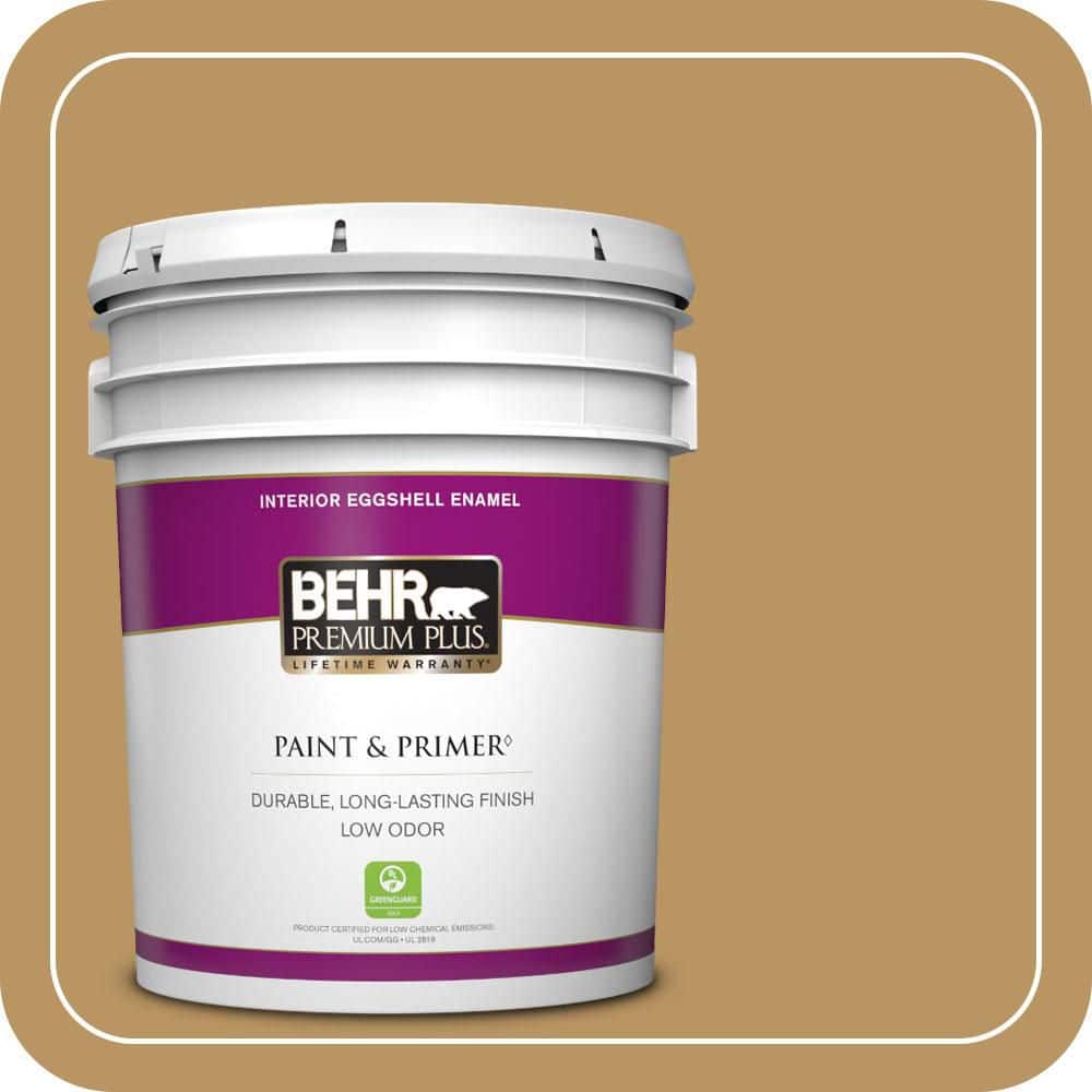 BEHR PREMIUM PLUS 5 gal. #S300-5 Spiced Mustard Eggshell Enamel Low Odor Interior Paint & Primer