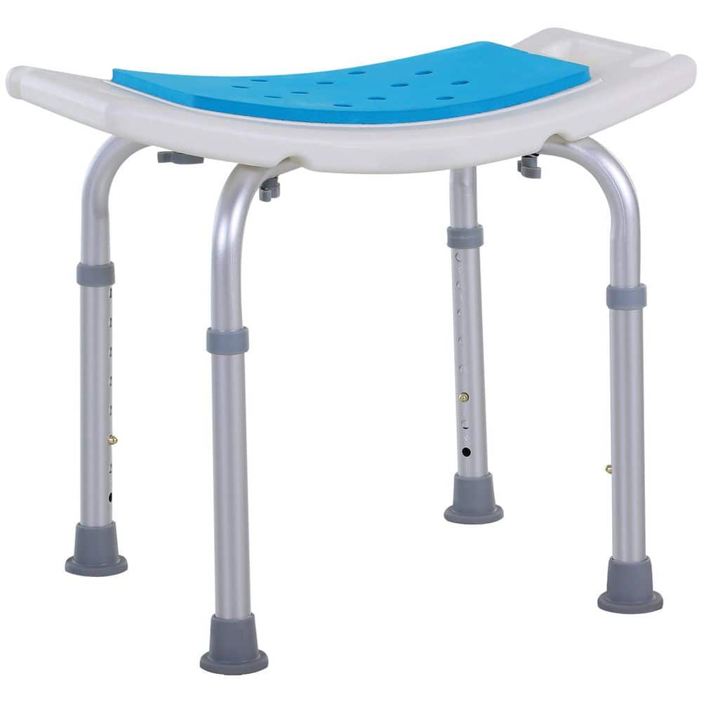 Unbranded NEW 20.5 in. W Freestanding 6-Level Adjustable Curved Spa Shower Stool, Aluminum Bath Seat in Blue+White
