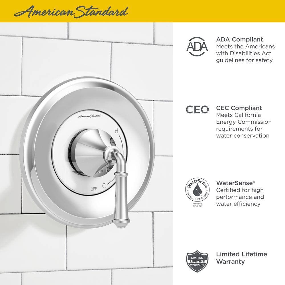 American Standard Delancey Water Saving 1-Handle Shower Faucet Trim Kit for Flash Rough-In Valves in Polished Chrome (Valve Not Included) (3)