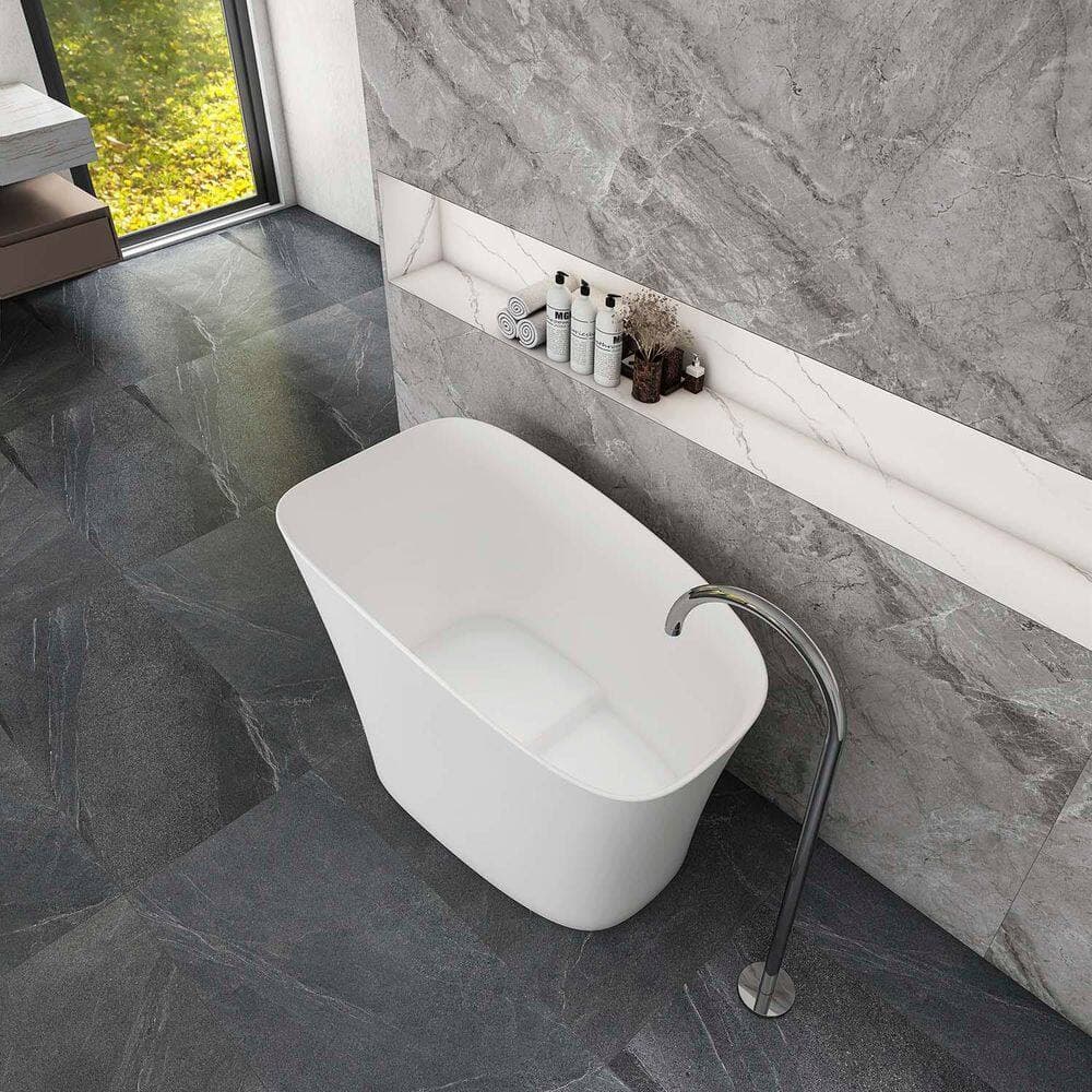 INSTER 51 in. x 29 in.Matte White Solid Surface Artificial Deep Soaking Bathtub-Freestanding,Ideal with Seat for Small Bathroom (2)