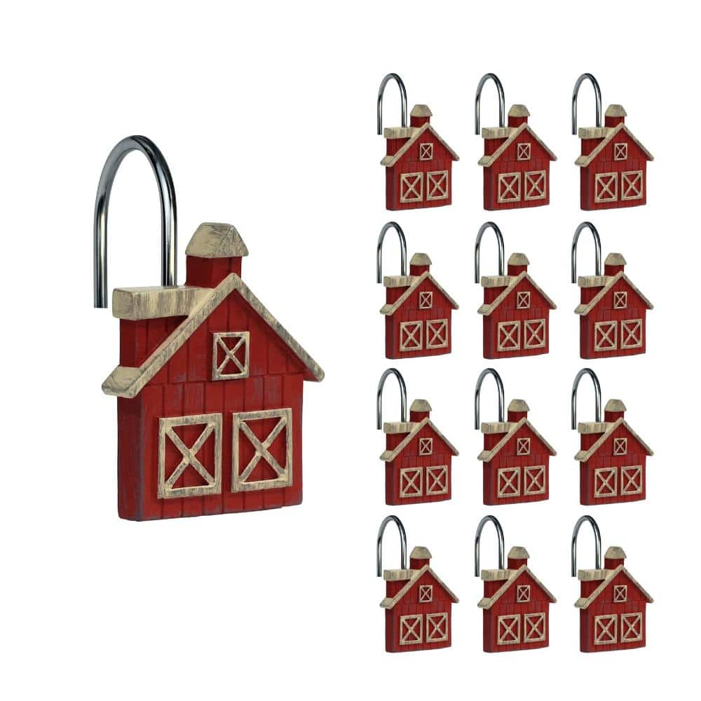 Unbranded Farmhouse Rustic Barn Resin Hand-Painted Decorative Shower Curtain Hooks Rings for Bathroom Set of 12 (1)