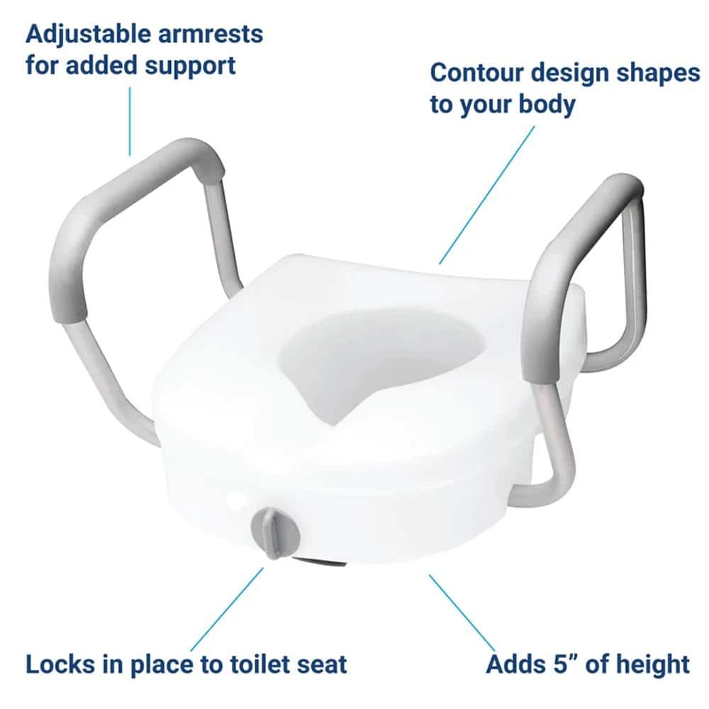 Glacier Bay E-Z Round 5 in. H Elevated Toilet Seat with Armrests, Lockable in white (3)