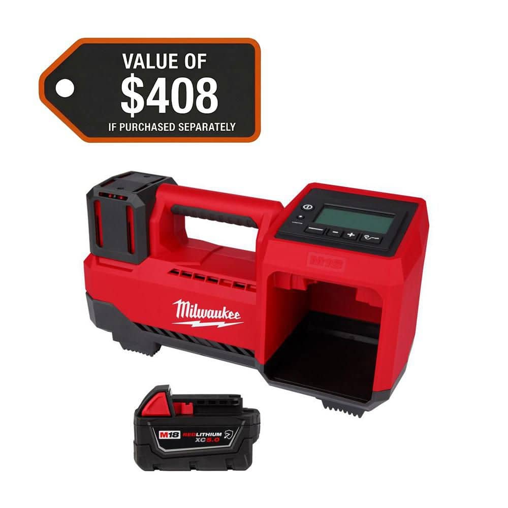 Milwaukee M18 18-Volt Lithium-Ion Cordless Electric Portable Inflator w/ 5.0 Ah Battery
