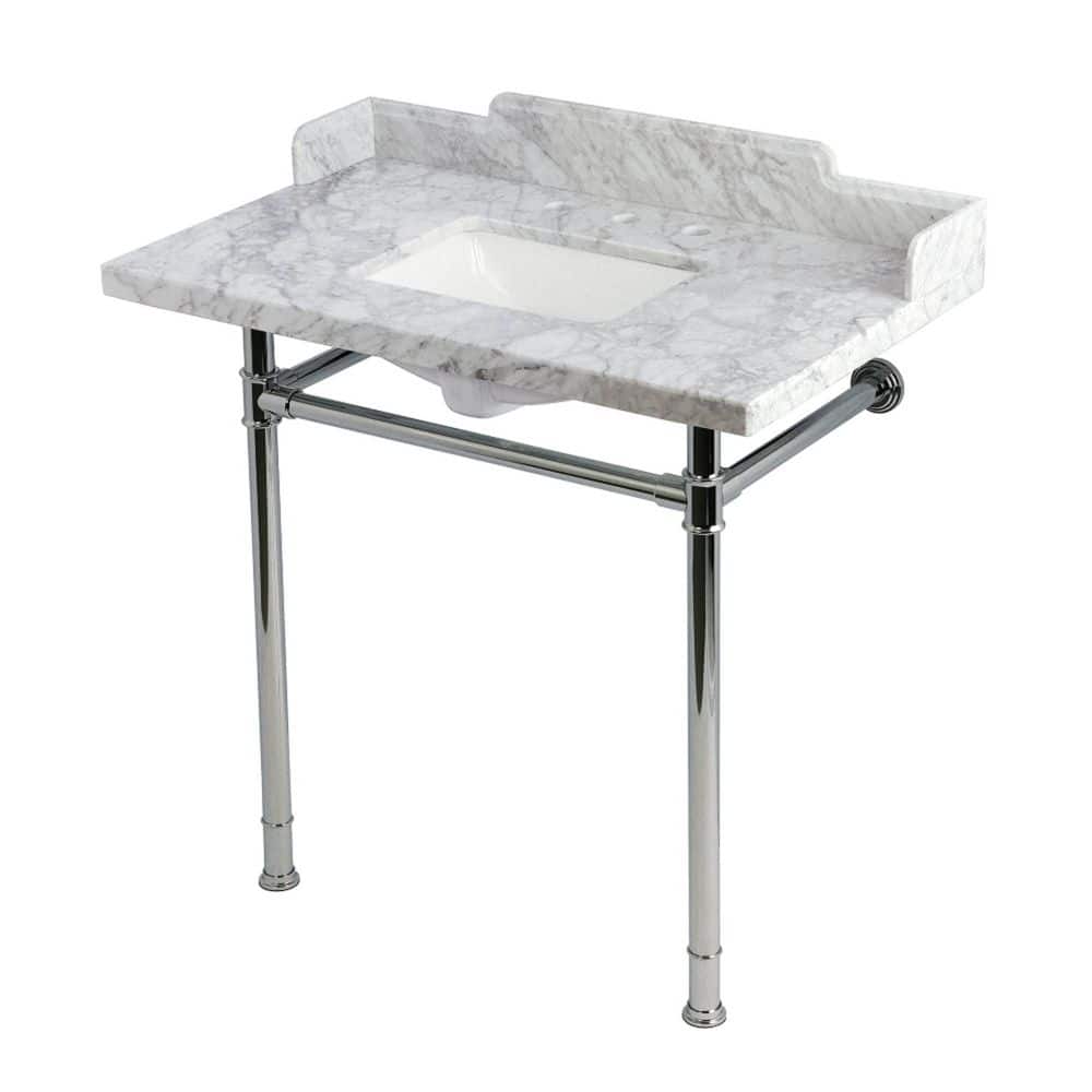 Kingston Brass Wesselman 36 in. x 22 in. Console Sink Combo in Carrara Marble White/Polished Chrome with Legs (1)