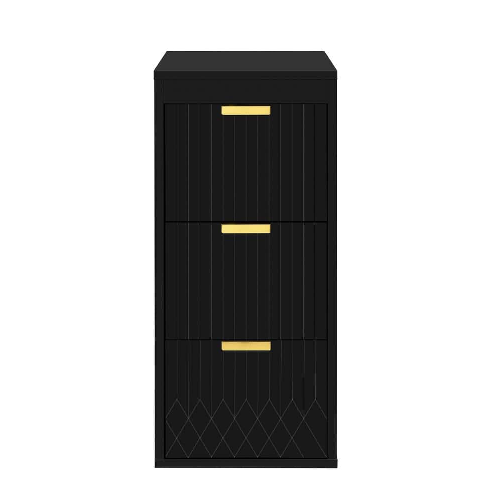 Timussi 12 in. W x 18 in. D x 26 in. H Black MDF Bathroom Storage Wall Cabinet with Drawers in Black (1)