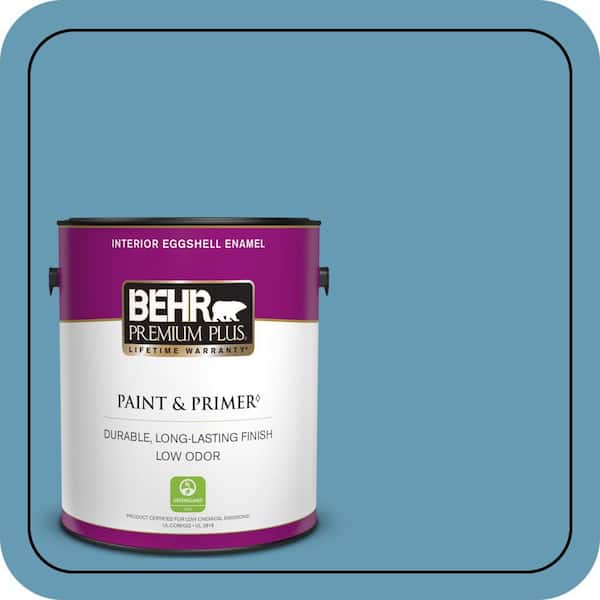 BEHR PREMIUM PLUS 1 gal. #S490-4 Yacht Blue Eggshell Enamel Low Odor Interior Paint & Primer (2)