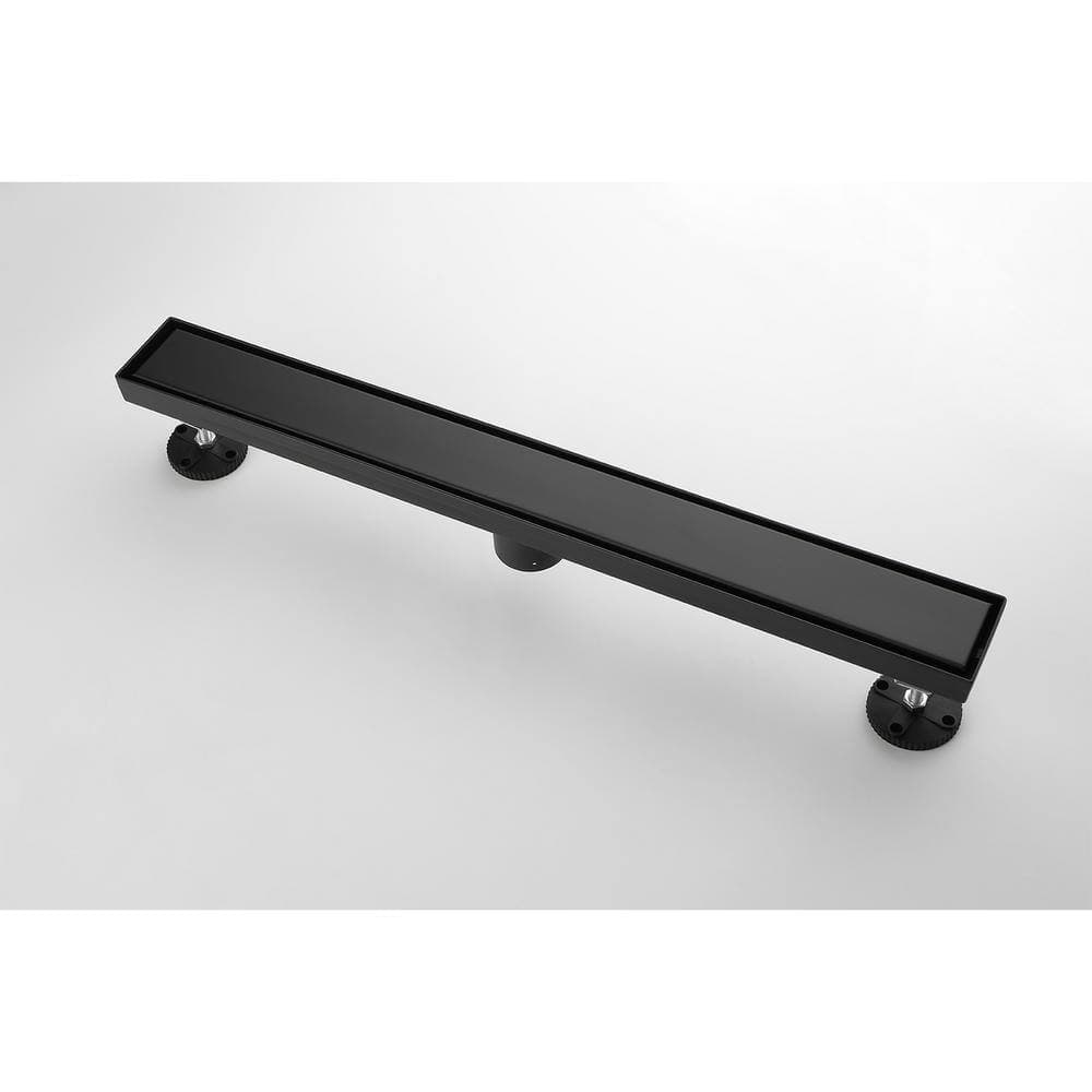Tahanbath 28 in. Linear Shower Drain, Included Hair Strainer and Leveling Feet in Matt Black (2)