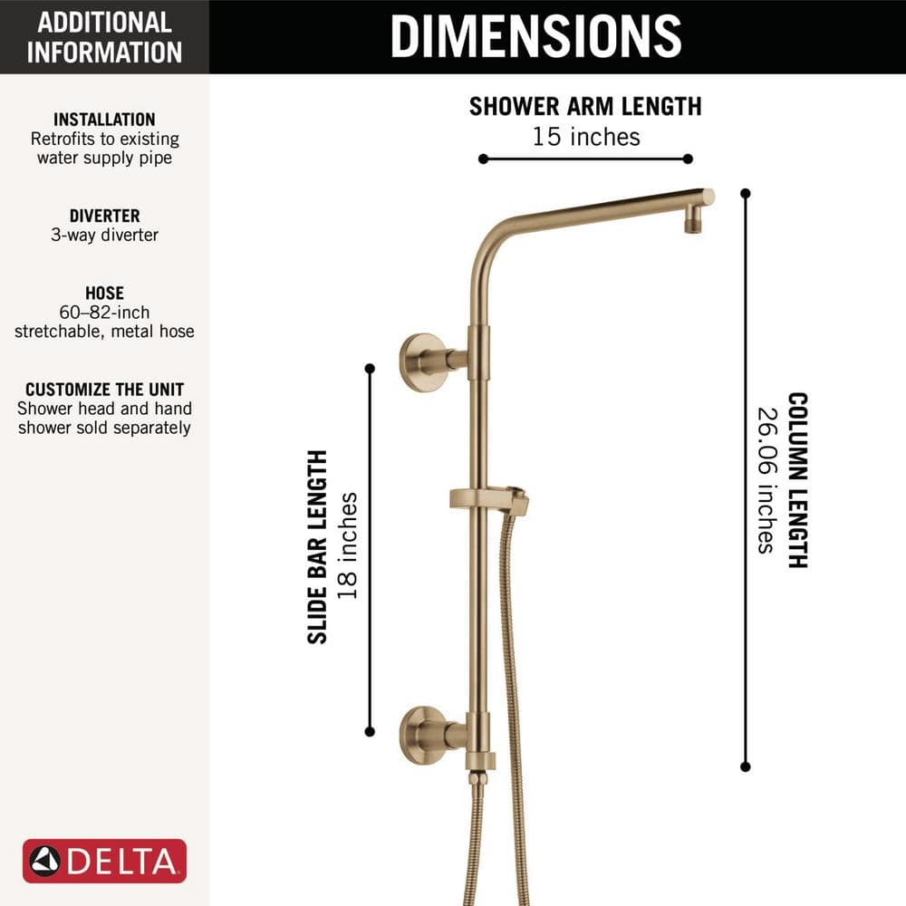 Delta Emerge Gold Round Contemporary Gold 18 in. Column Shower Bar in Lumicoat Champagne Bronze (3)