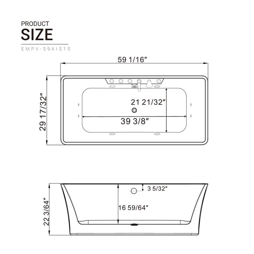 Empava Luxury 59 in. Center Drain Acrylic Freestanding Flatbottom Whirlpool Bathtub in White with Faucet (3)