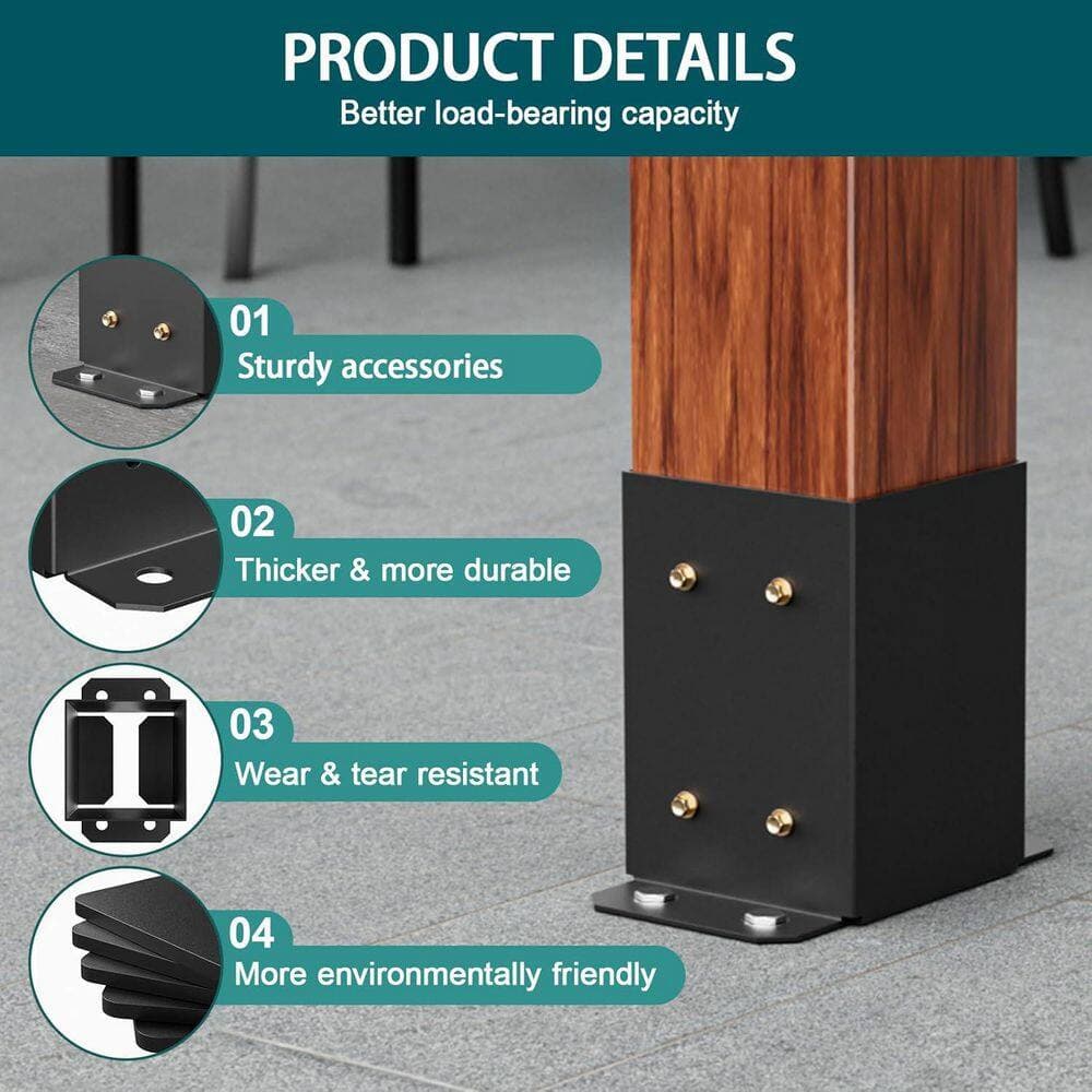 KIWDZFU 3.6 in. H x 3.6 in. W Black Powder-Coated Steel Post Base Kit, 20 Pieces for Deck Porch Stair Railing Kit (3)