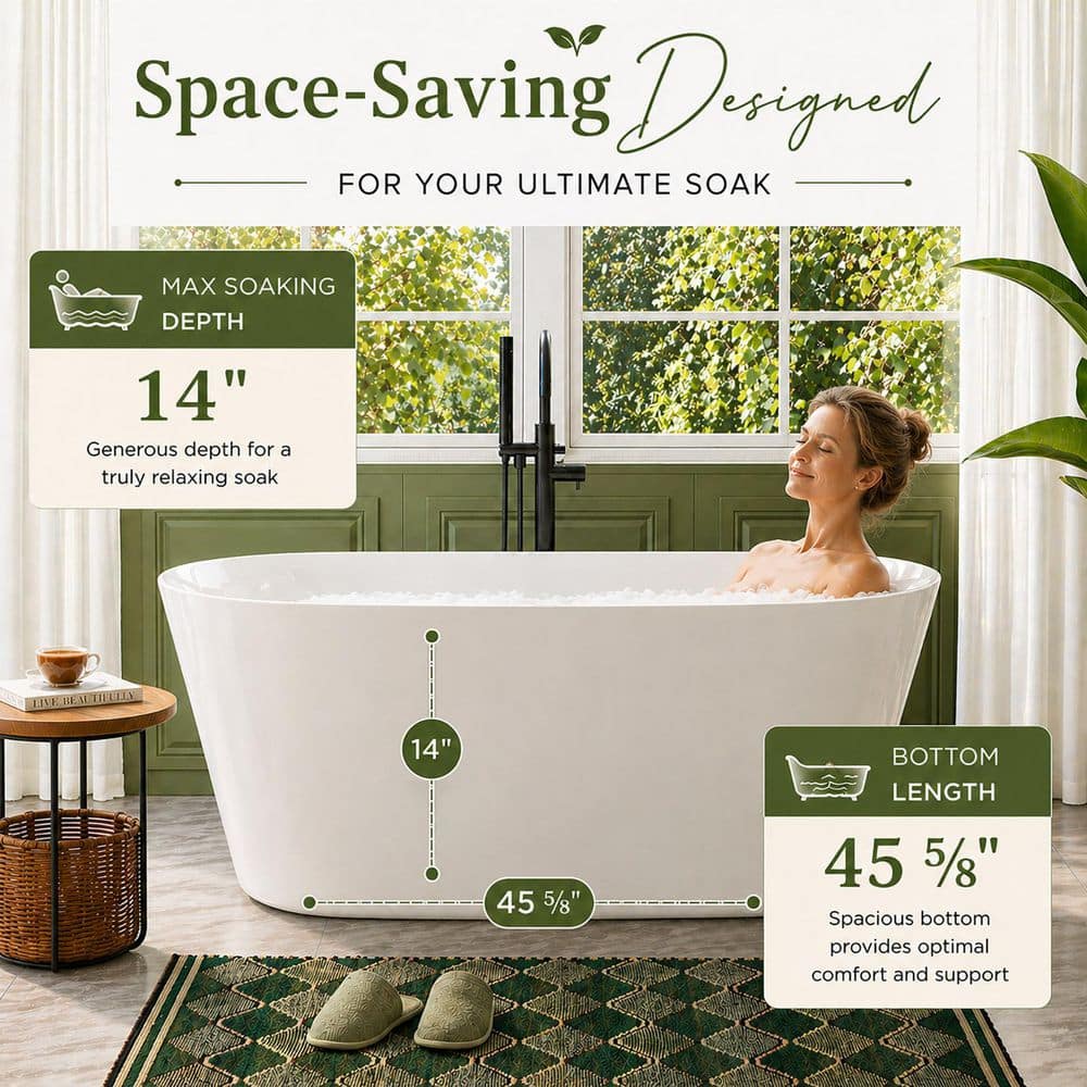 HOROW 59 in. x 27.5 in. Soaking Bathtub with Side Drain in White/Matte Black (3)