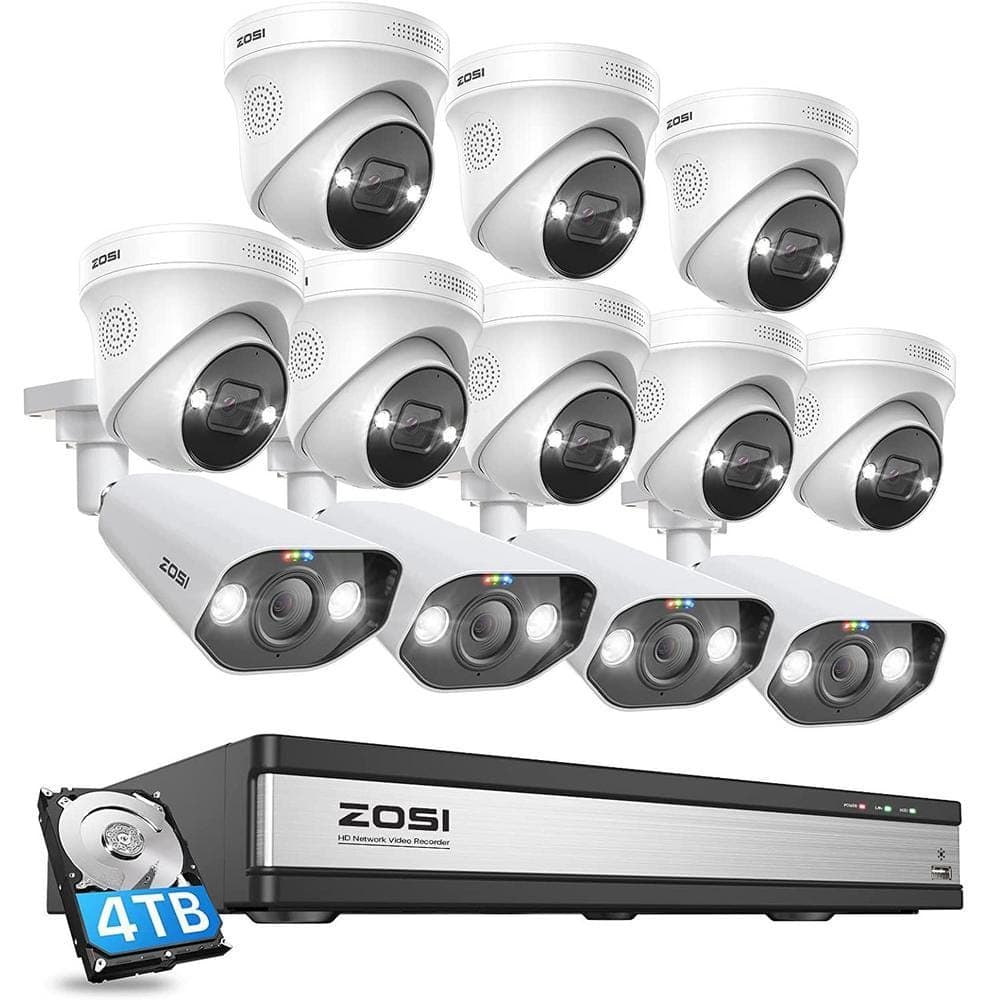 ZOSI 4K UHD 16-Channel POE 4TB NVR Security Camera System with 12 8MP Wired Spotlight Cameras, 2-Way Audio, 24/7 Recording (1)