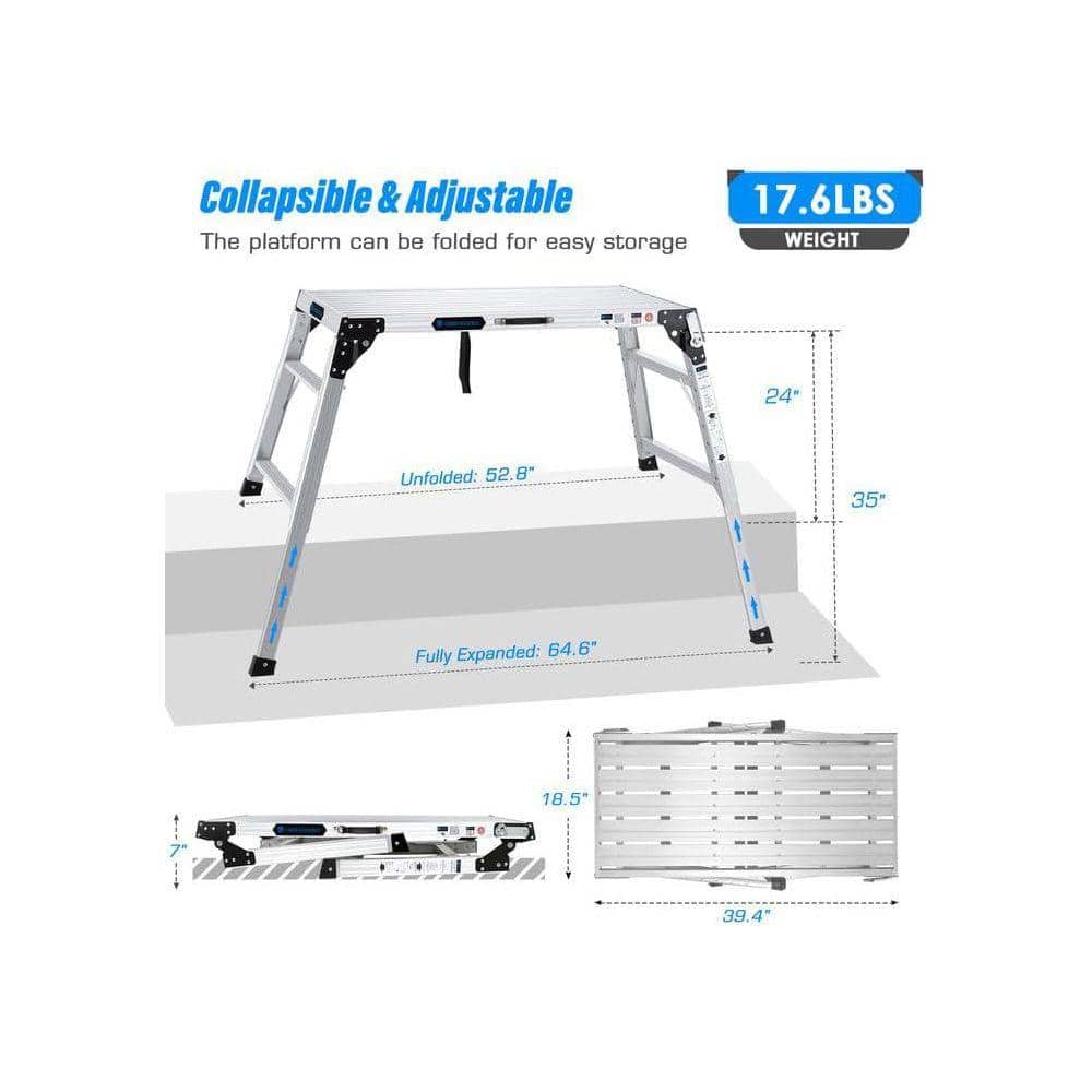 Unbranded 3.3 3 ft. x 1.54 ft. Aluminum Heavy-Duty Folding Work Platform with 7-Gear Adjustable Height, Capacity 330 lbs. (2)