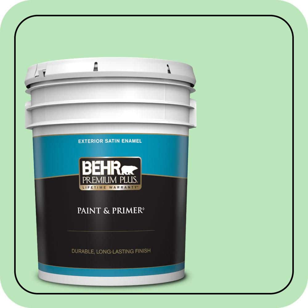 BEHR PREMIUM PLUS 5 gal. #P390-3 Mint Parfait Satin Enamel Exterior Paint & Primer