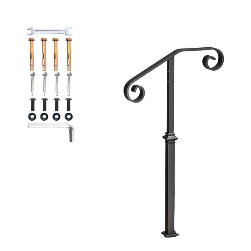 Angel Sar 38.8 in. L x 14.35 in. W Single Post Metal Handrail, Handrails for 1-2 Steps Outdoor Steps (1)