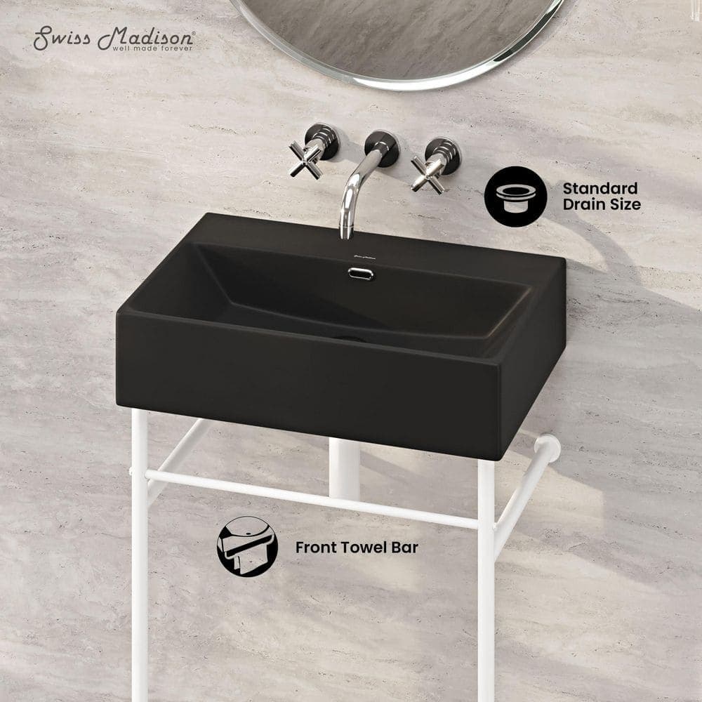 Swiss Madison Claire 24 in. Ceramic Matte Black Zero Hole Console Sink with Matte White Legs (2)