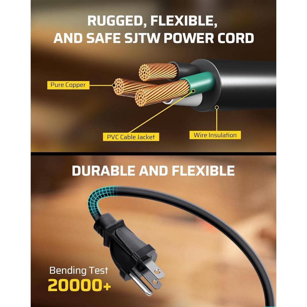 DEWENWILS 16/3 SJTW 13 Amp Hand Wind Retractable Extension Cord Reel with 4 Grounded Outlets, Yellow & Black (4)